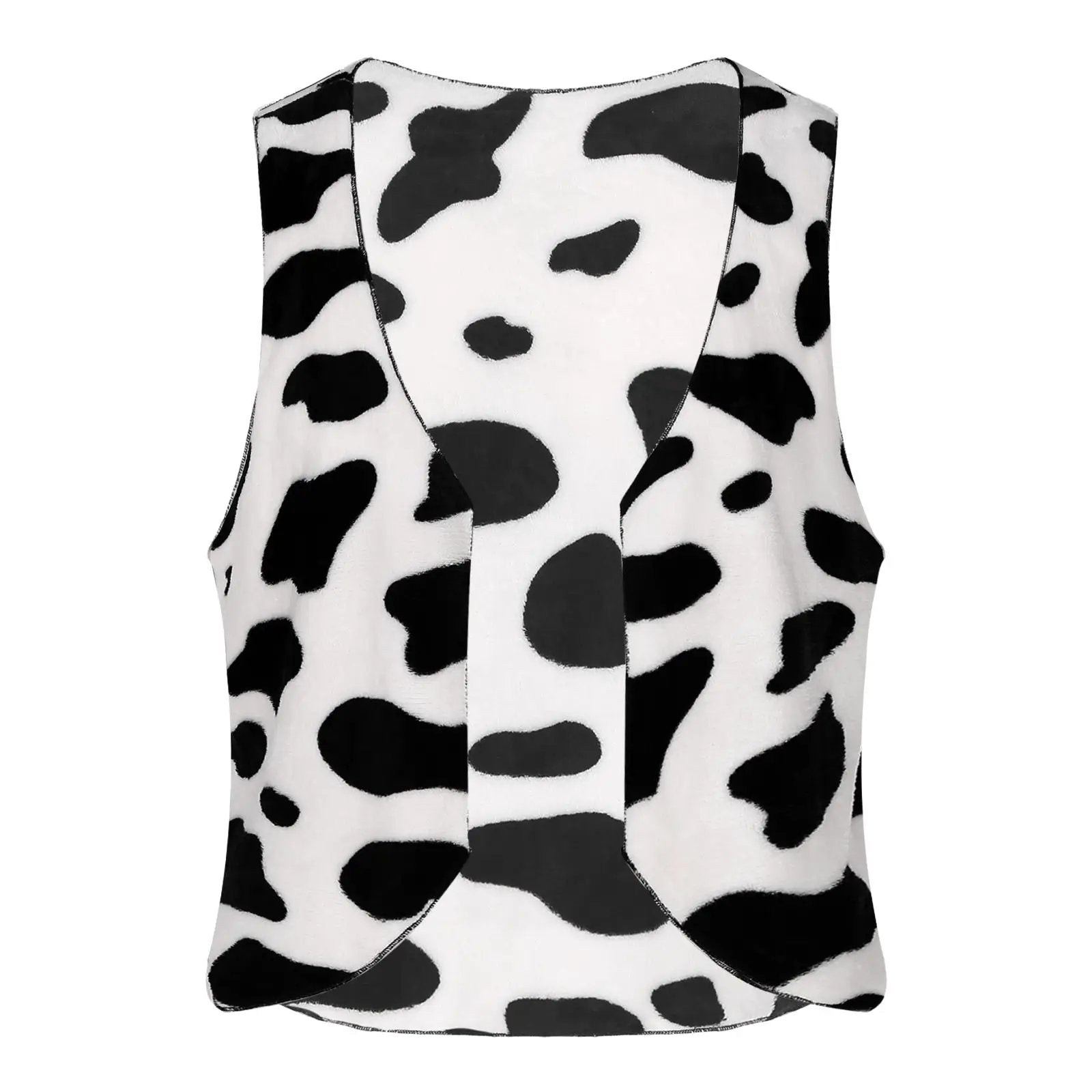 Men's cow-print vest by Simples Market, sleeveless open-front waistcoat in black-and-white flannel.