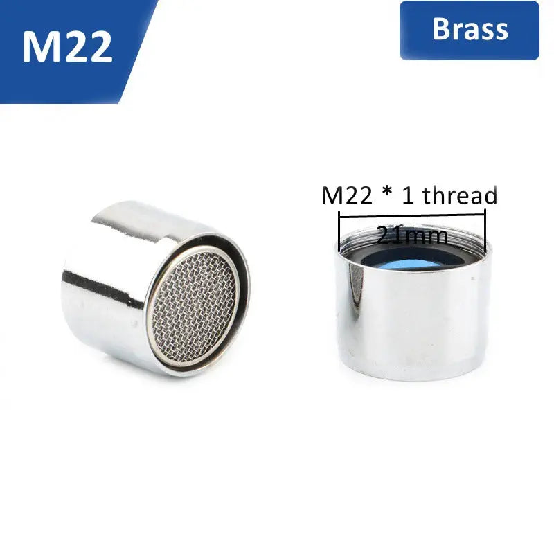 Brass M22 faucet aerator with mesh bubbler, 1-thread, 21mm diameter