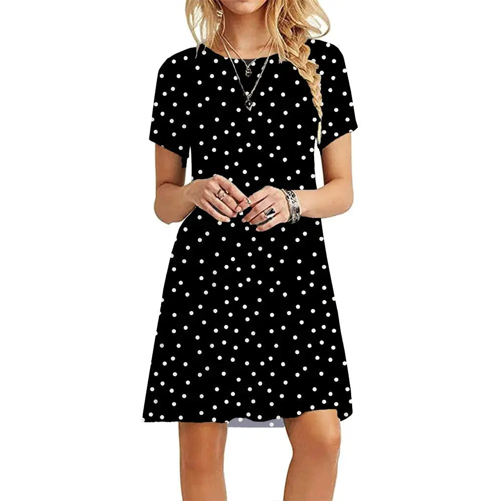 Instylis Women Casual Vintage O Neck Print Loose Mini Dress Sundress