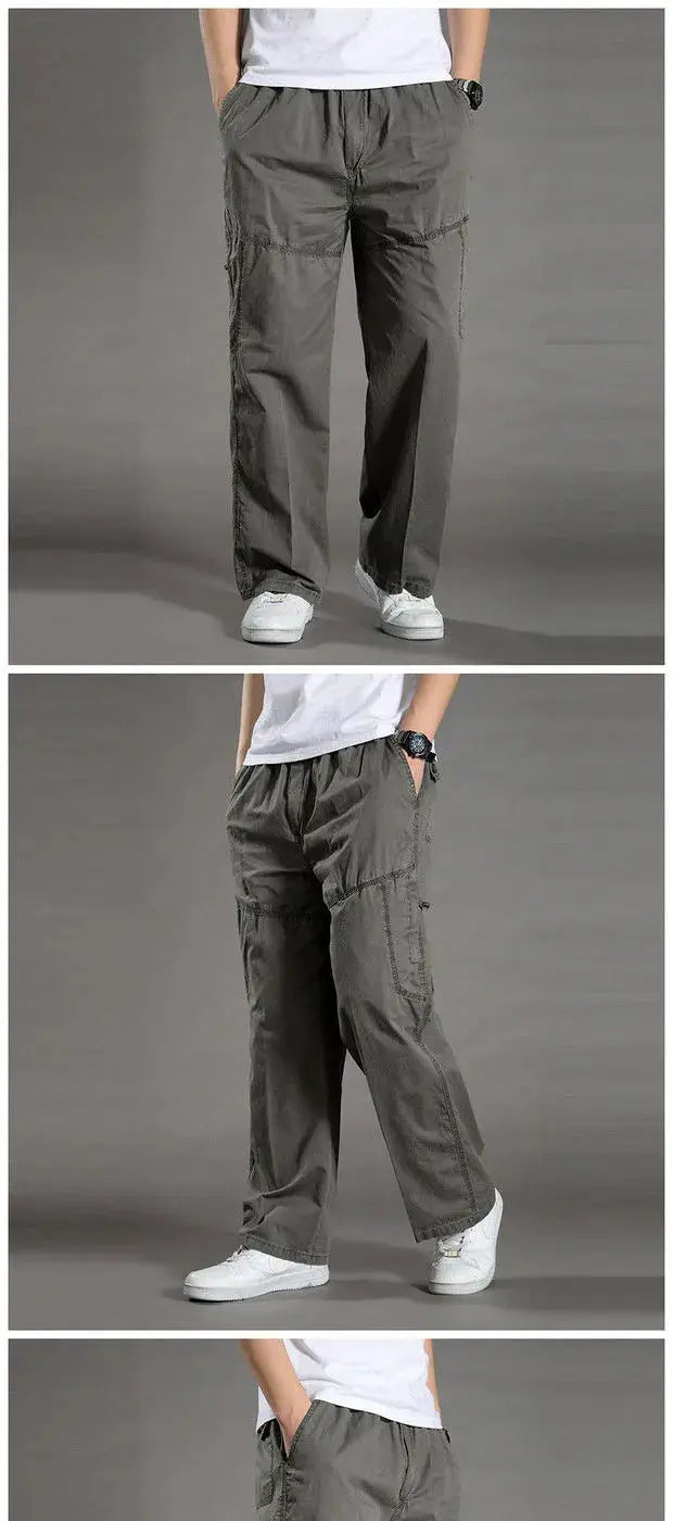 Simples Market men's cargo pants, olive-gray cotton workwear, 6XL casual jogger