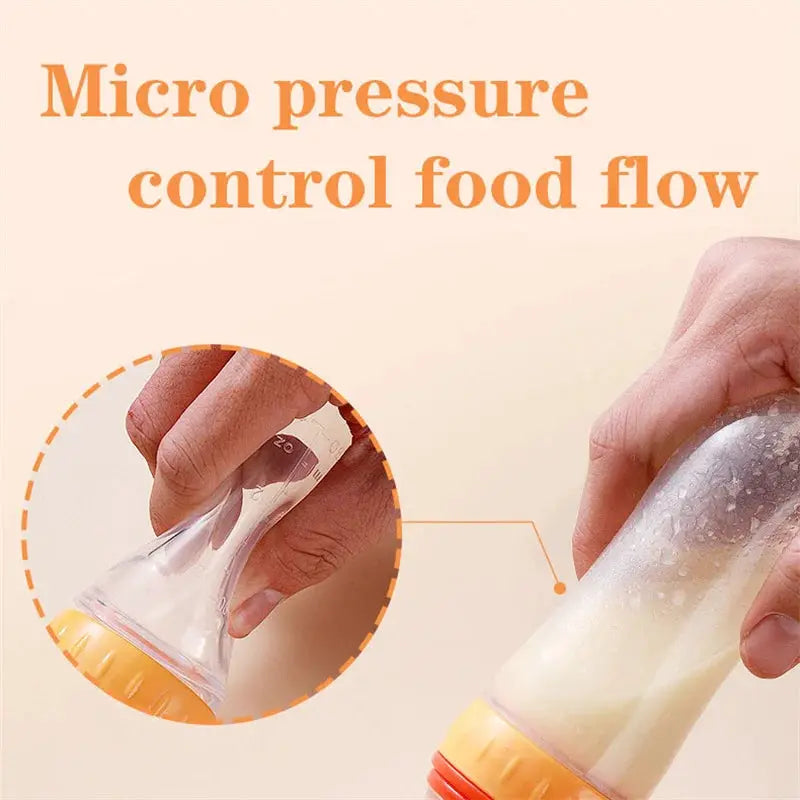 Silicone Baby Bottle With Integrated Squeeze Spoon For Mess Free Feeding Milk Rice Cereal