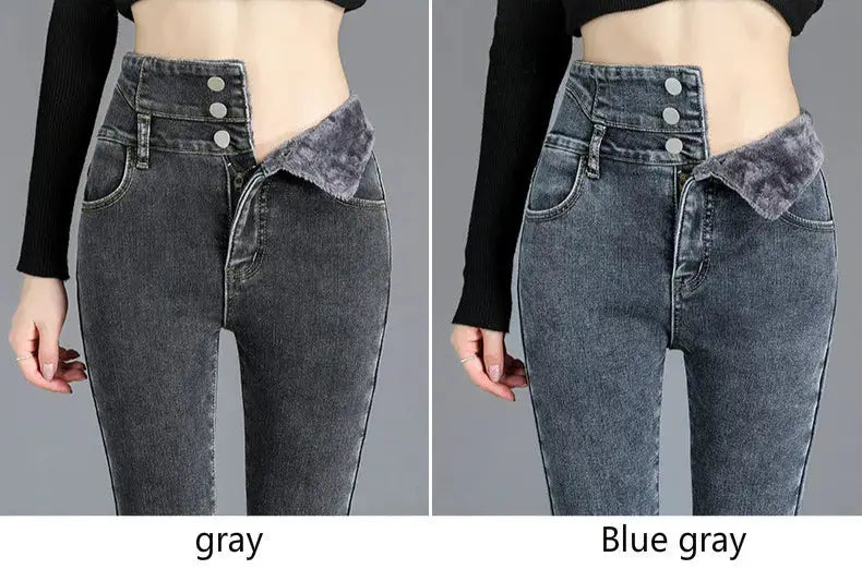 Thermal Winter Thick Fleece High Waist Stretch Skinny Jeans For Women