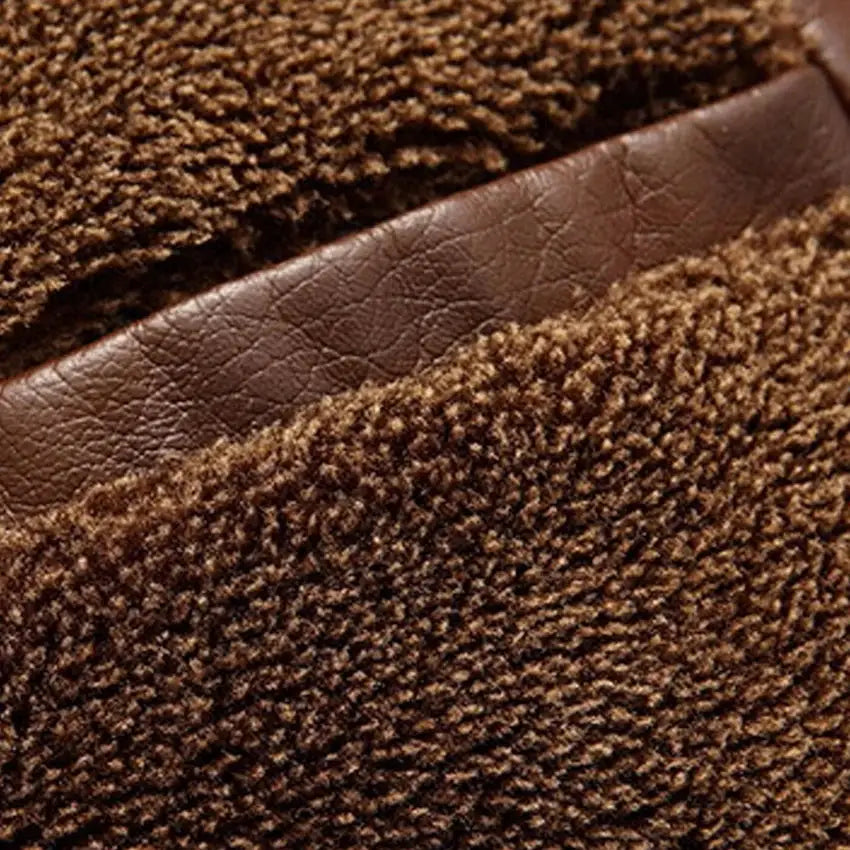 Leather jacket for men brown faux fur fleece with PU leather trim