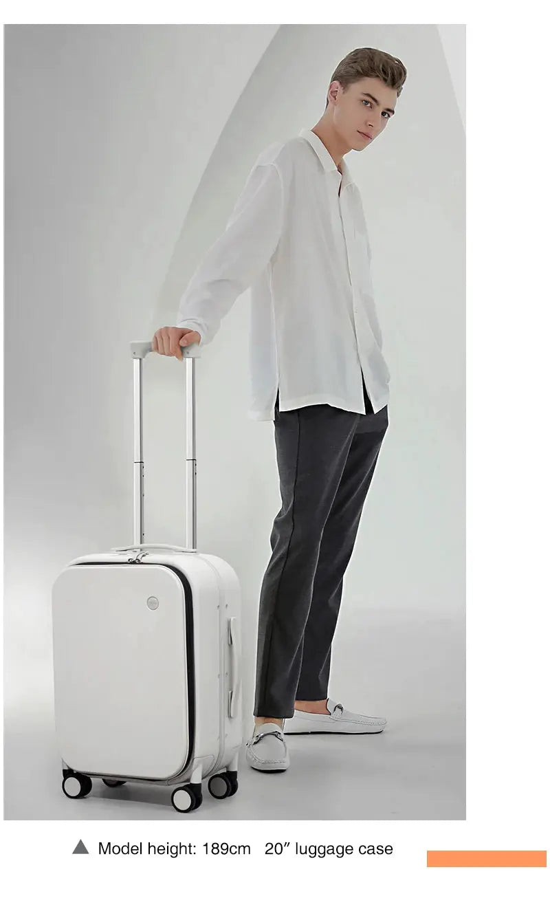 Mixi patent aluminum-frame carry-on rolling luggage, white 20-inch suitcase by Simples Market