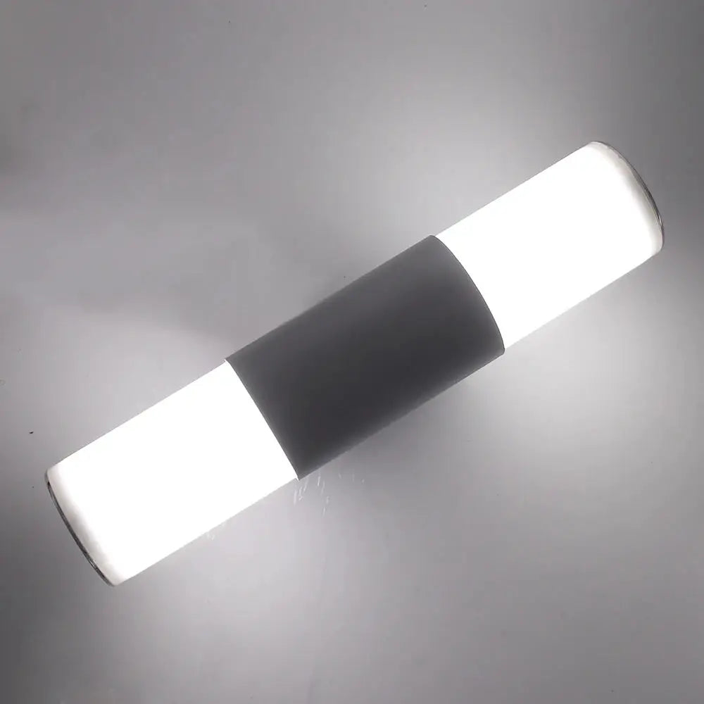 Bathroom LED wall lamp tube with white ends and dark gray center, waterproof mirror light