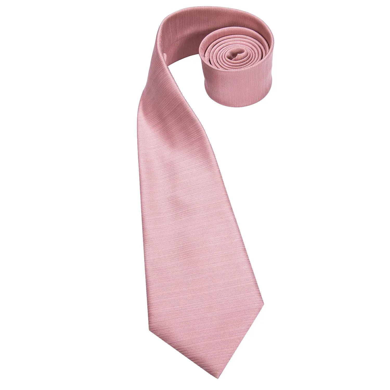 Pink satin men's tie, rolled display, ideal for wedding or office.