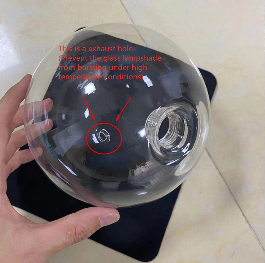 Modern LED pendant lamp, glass ball with clear round globe in Nordic style for bedroom or living spaces