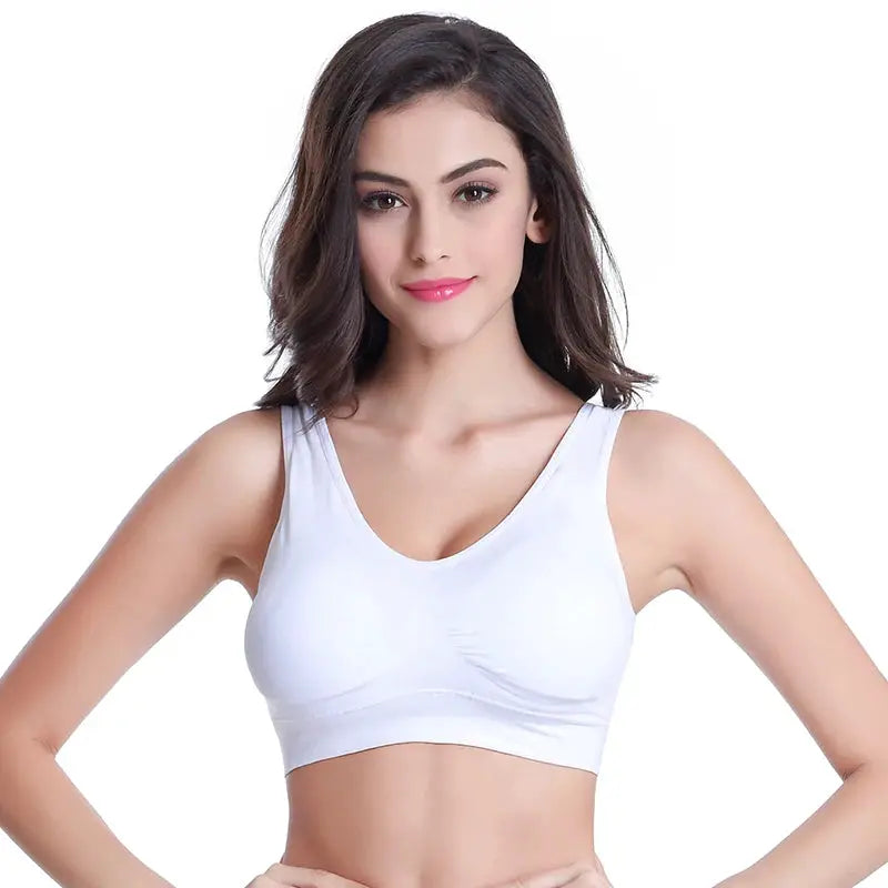 Sports bra push-up wireless white double-layer seamless plus-size yoga gym bra