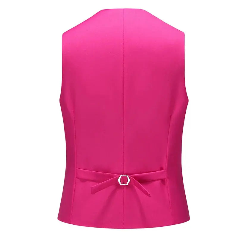 Pink vest waistcoat by Simples Market, back view with a small belt buckle.
