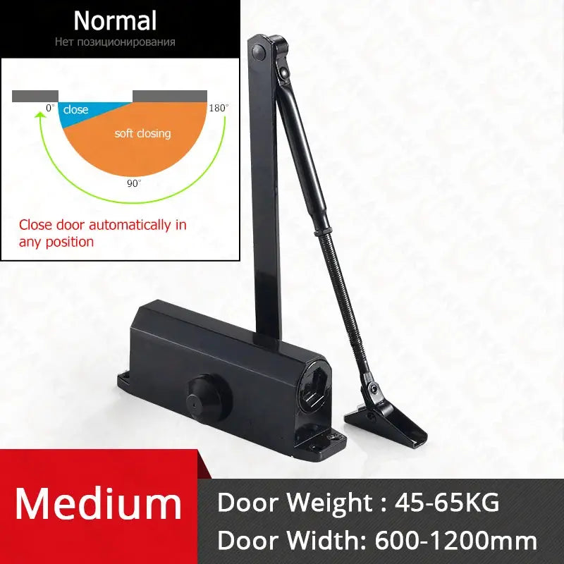 KAK hydraulic door closer with arm, black finish for 45-65 kg doors (600-1200 mm)