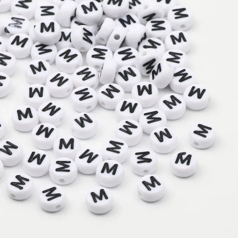 White Round Alphabet Letter Beads 7x4mm A To Z Acrylic Spacer Beads For Jewelry Making DIY Bracelets