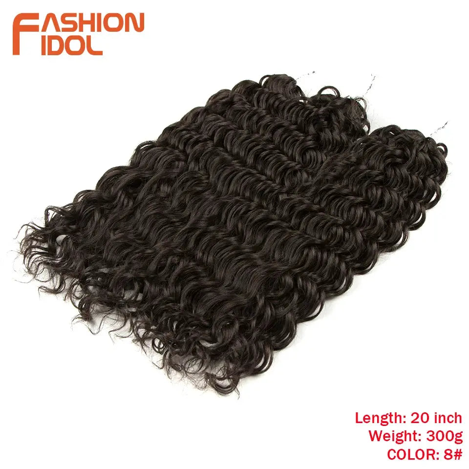 Jessica Hair deep wavy twist crochet hair; Simples Market synthetic high-temp fiber braiding extensions, 20-inch, color 8#