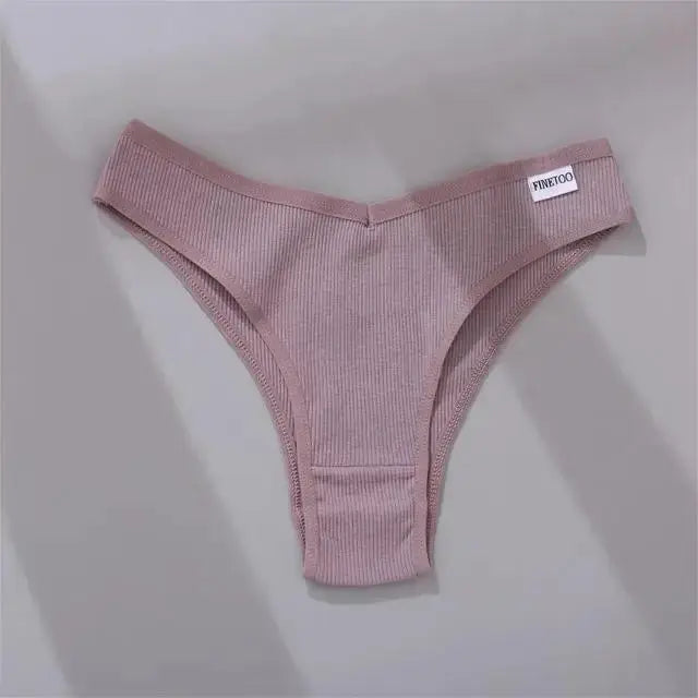 Brazilian thong panty FINETOO pink ribbed cotton, V-waist, T-back