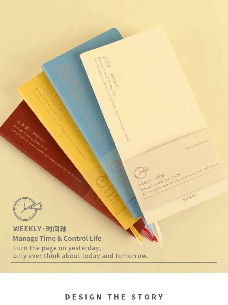 Kinbor weekly planner notebooks, 4-piece set with white, blue, yellow, and red covers