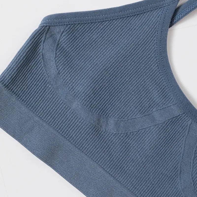 Seamless ribbed U-back bralette in blue, wireless, no pads for daily wear