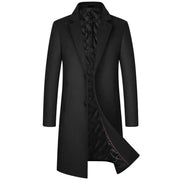 Simples Market men's black wool-blend long trench coat with lapels and quilted lining
