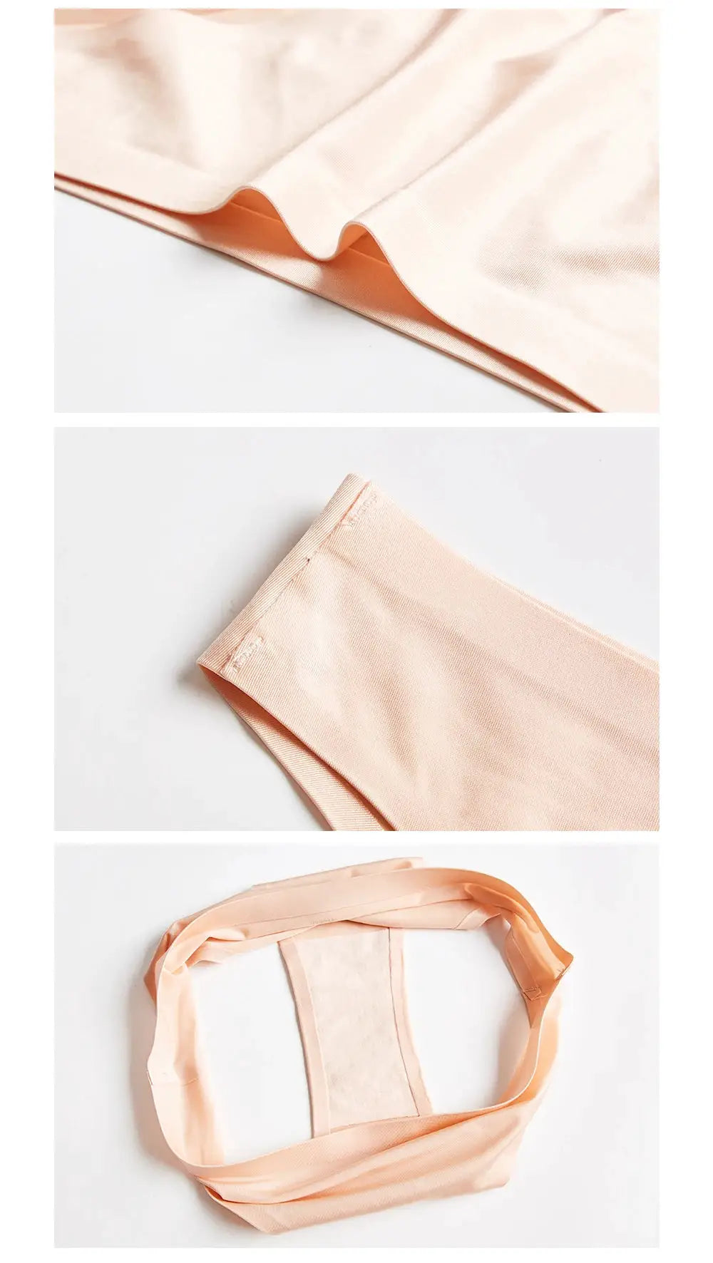BANNIROU seamless thong underwear for women, peach pink ice-silk fabric, Simples Market, T-back.