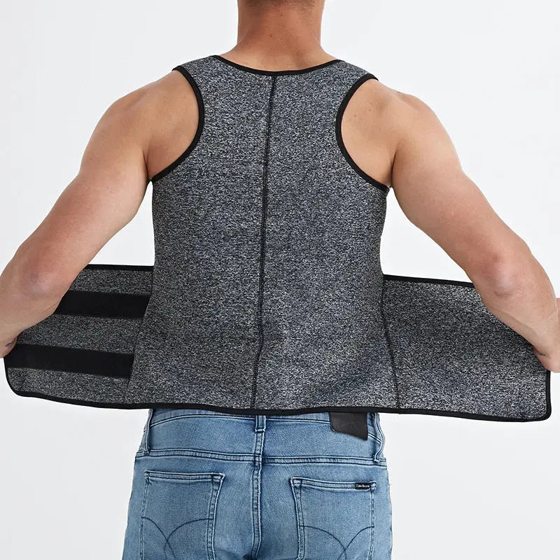 Men waist trainer sauna vest in heather gray with black trim, triple Velcro strap panels — Simples Market