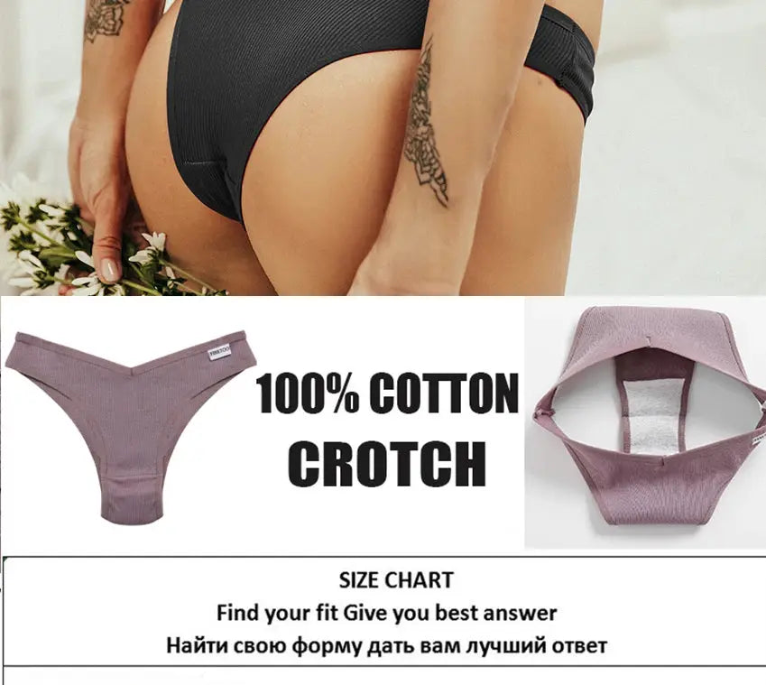 Simples Market 5-piece cotton thong panty set for women in assorted colors, 100% cotton crotch.