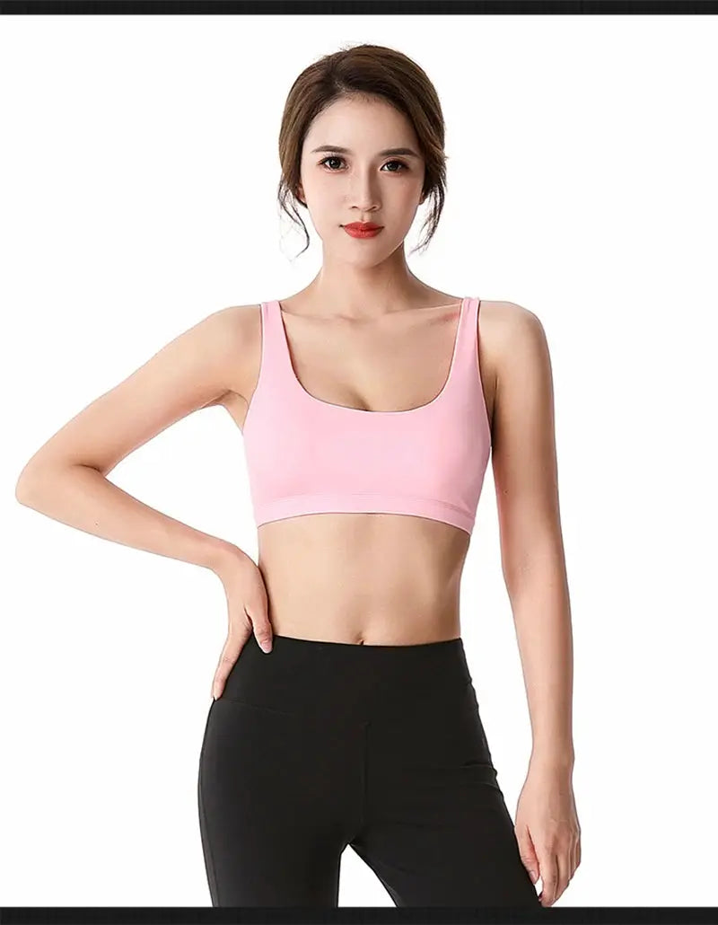 Simples Market pink sports bra for women, cross-back design, gym and running crop top