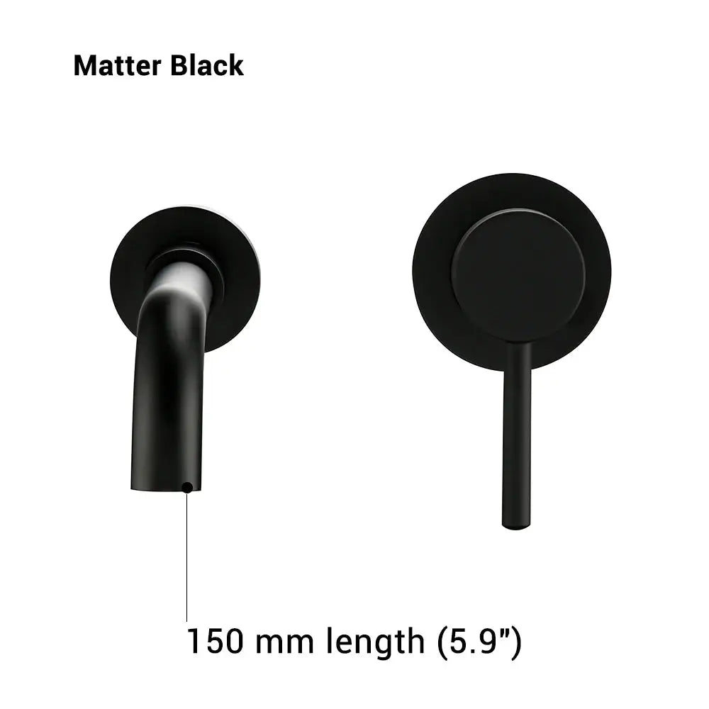 Simples Market matte black wall-mounted bathroom basin faucet with single-handle, 150 mm spout length.
