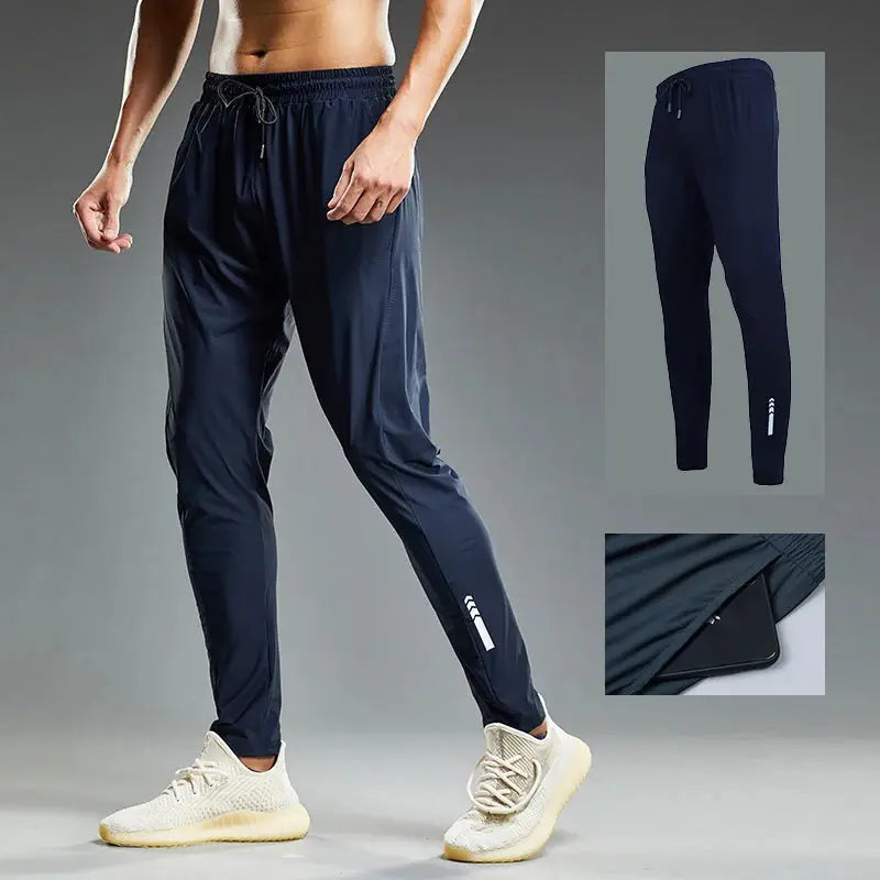 Men's navy jogger pants by Simples Market; summer elastic, drawstring waist, tapered legs