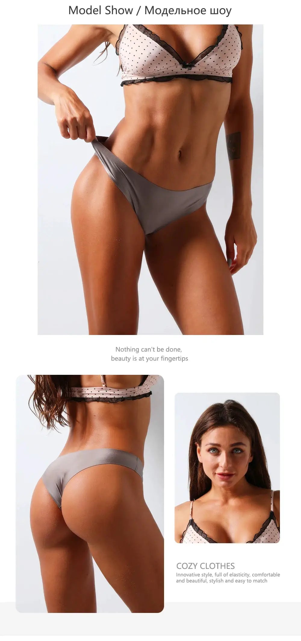 BANNIROU seamless women's thong in gray ice-silk fabric, T-back style (1 pc) Simples Market