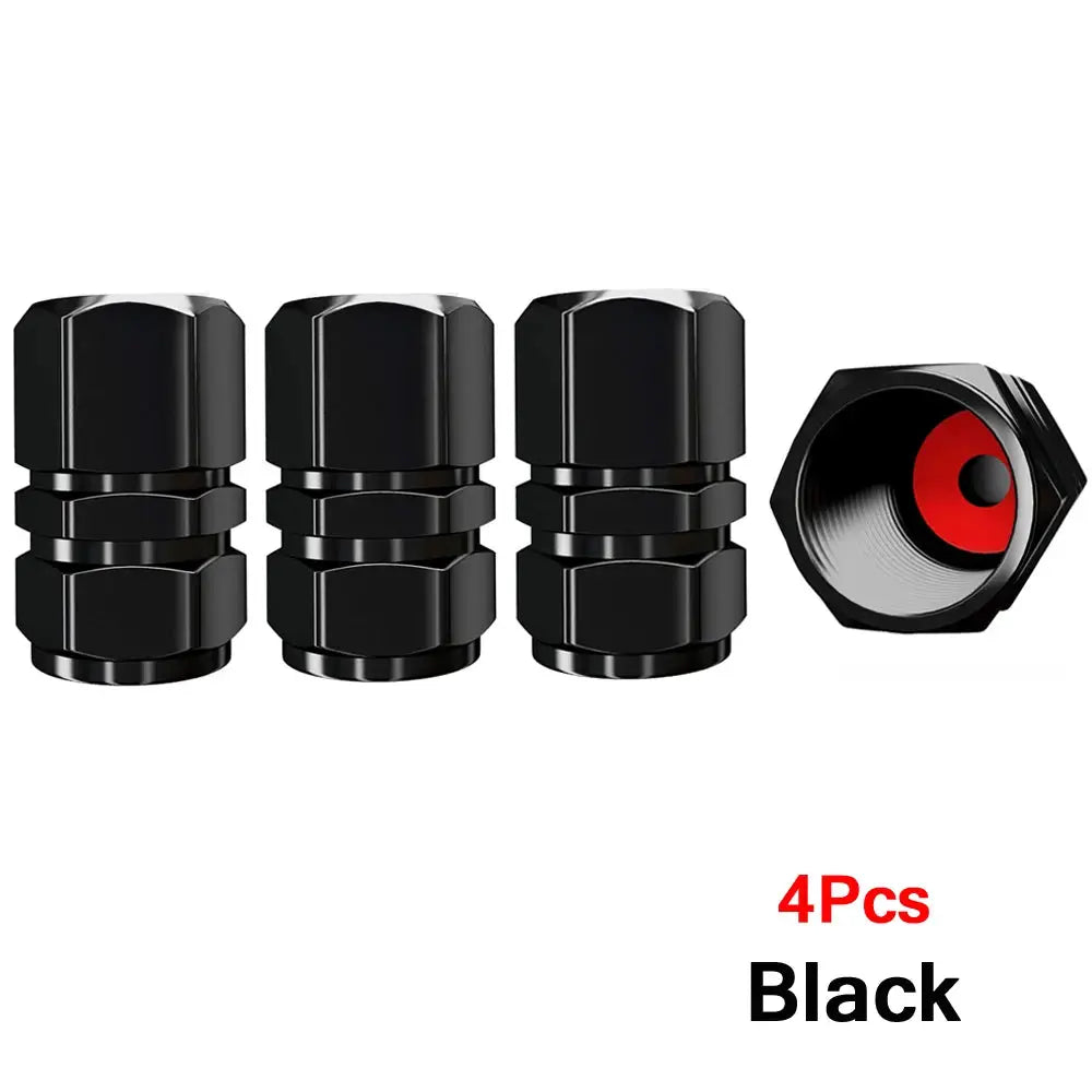 Simples Market AUTCOAT aluminum alloy tire valve caps, set of 4 black caps with red inner seal