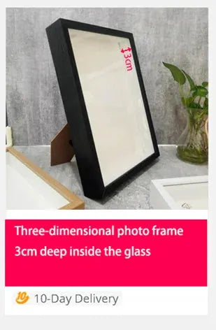 Shadow box photo frame, black wood, 3cm deep for 3D displays Simples Market