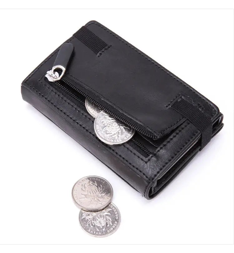 Zciti PU leather wallet with zip coin pocket, black multifunction card holder