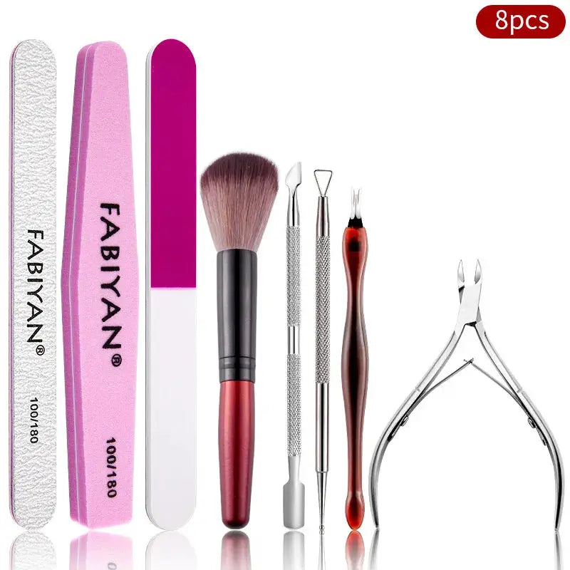 Simples Market 8-piece manicure set with pink nail files, emery boards, brush, cuticle pusher and precision tools
