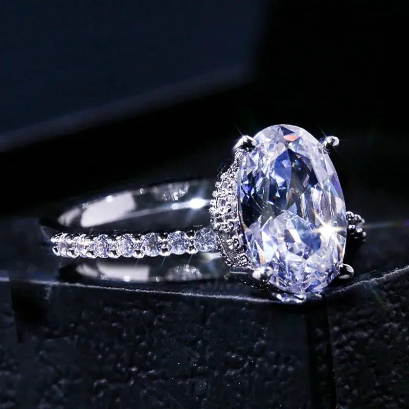 Huitan Oval Dazzling Brilliant CZ Stone Ring Four Prong Setting Wedding Anniversary Gift For Wife And Girlfriend - Simples Market
