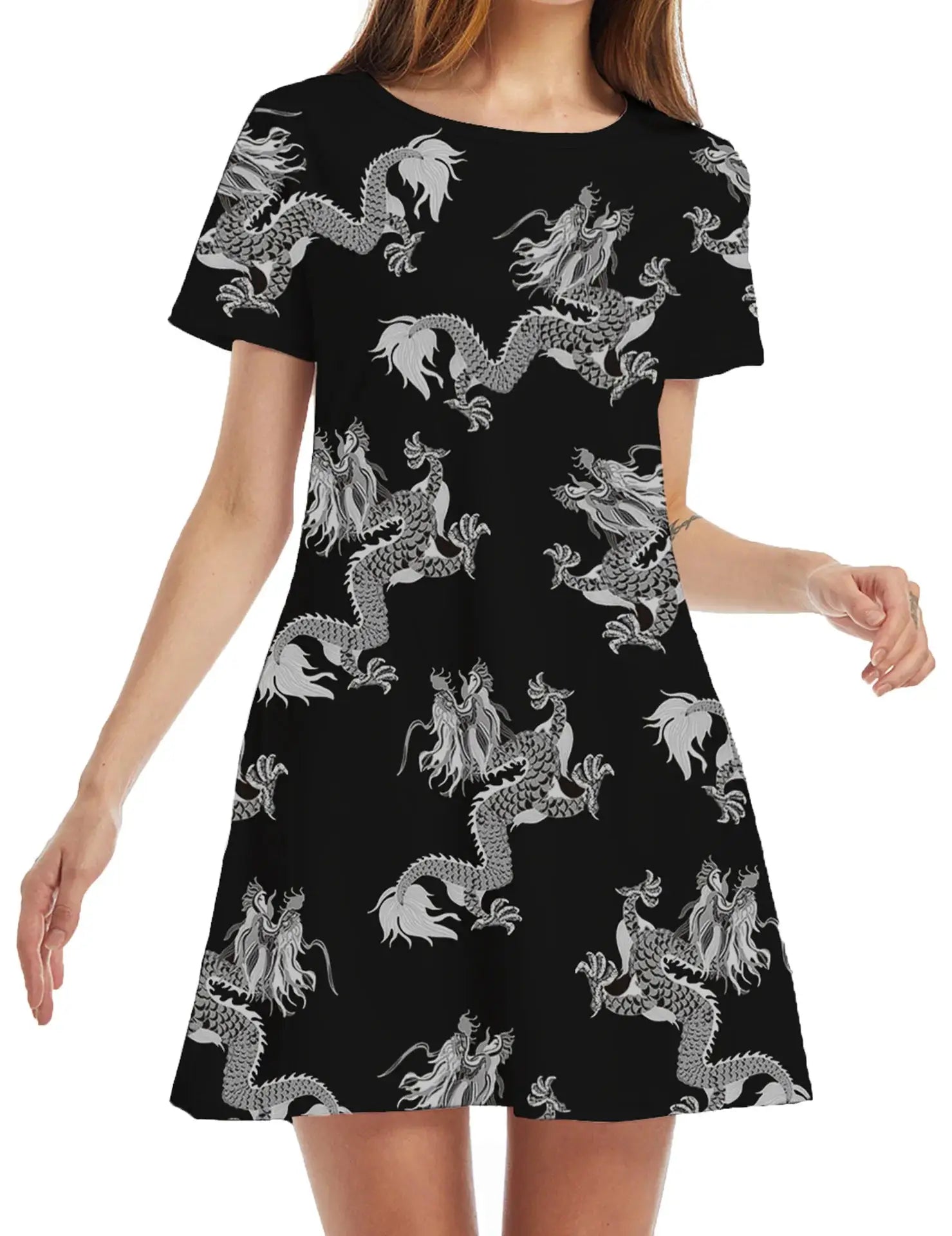 Instylis Women Casual Vintage O Neck Print Loose Mini Dress Sundress