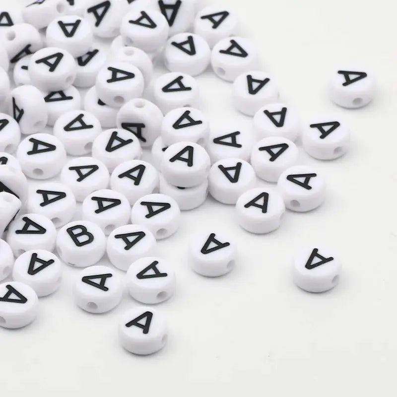 White Round Alphabet Letter Beads 7x4mm A To Z Acrylic Spacer Beads For Jewelry Making DIY Bracelets