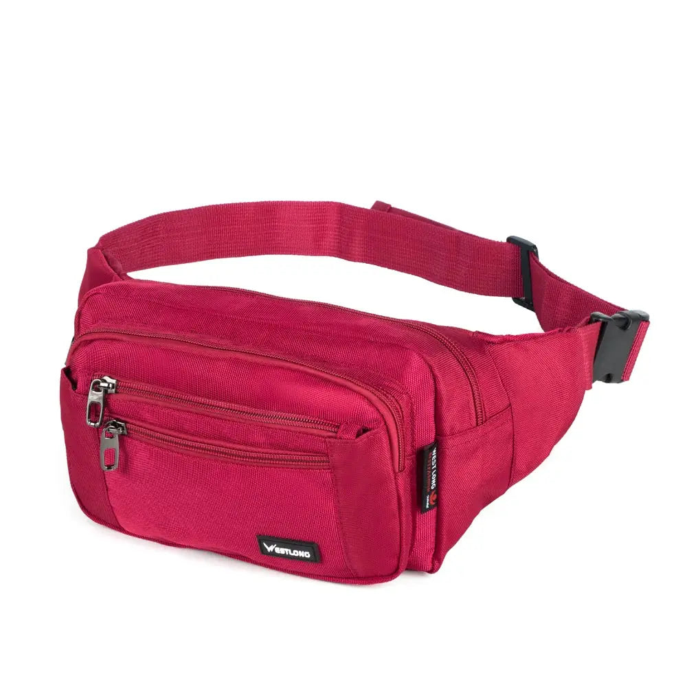 Westlong pink waist pack with dual front zip pockets and adjustable strap
