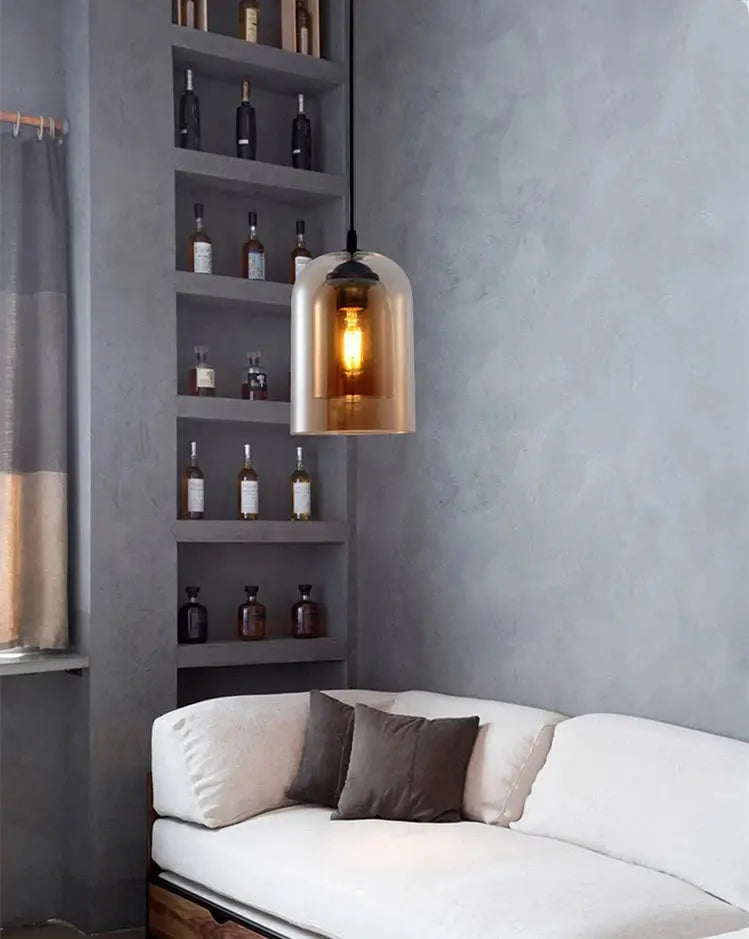 Led pendant lamp Simples Market, Nordic gray glass modern hanging lighting with E27 suspension for bedroom/bar