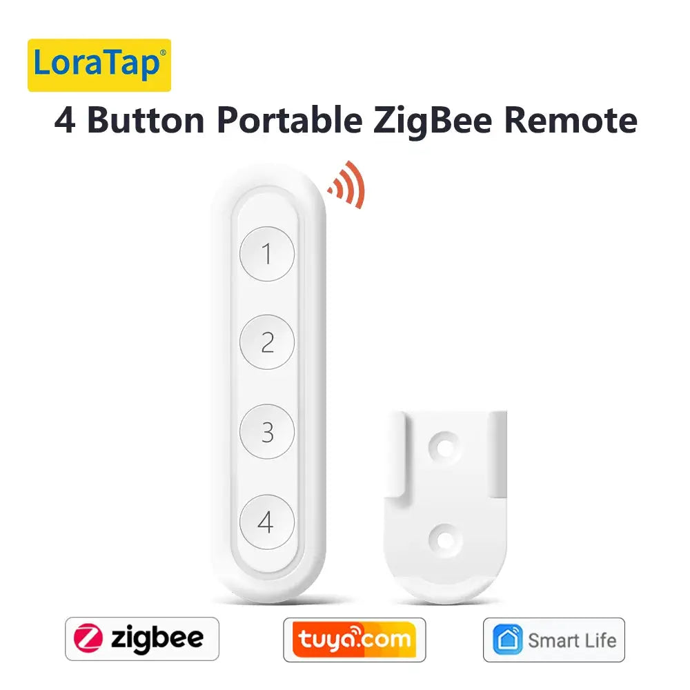 LoraTap 4-Button ZigBee remote, white plastic, compatible with Tuya and Smart Life apps