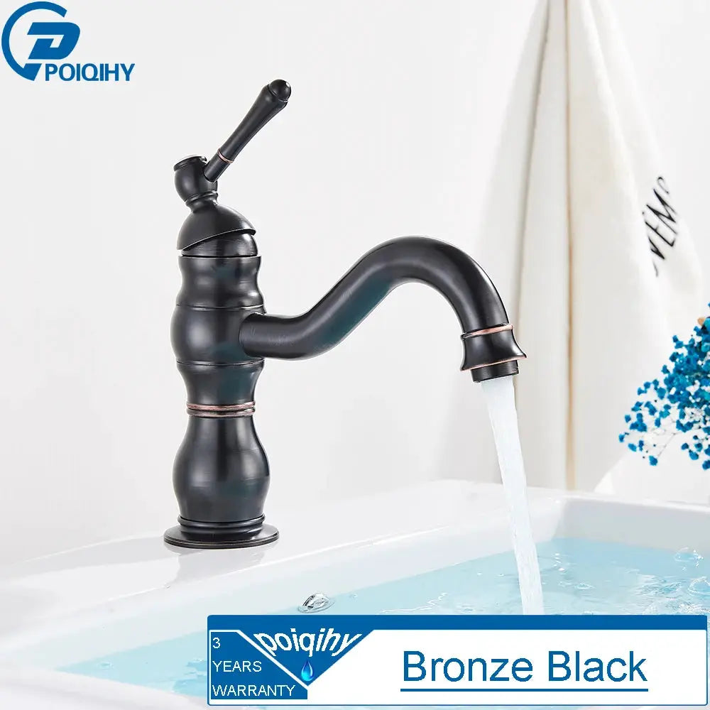 POIQIHY bronze-black basin faucet, deck-mounted one-hole, single-handle hot and cold mixer
