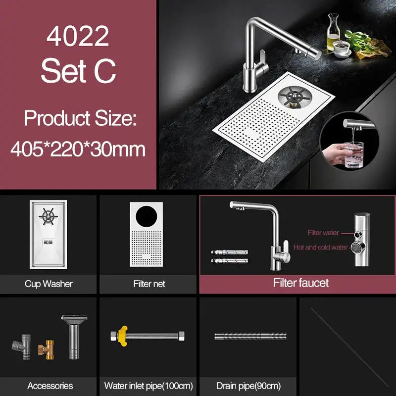 ASRAS Cup Washer Bar Counter Kit in 304 stainless steel brushed finish, 4mm thick, by Simples Market