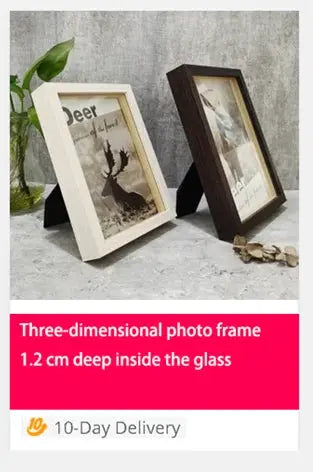 Shadow box photo frame set in white and dark brown, 3cm depth, two standing wooden frames