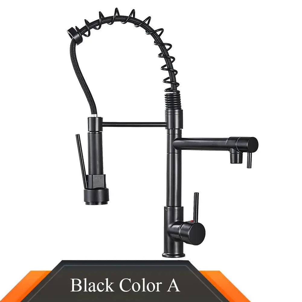 Rozin black rose-gold spring pull-down kitchen faucet with dual spout, deck-mounted hot/cold mixer by Simples Market