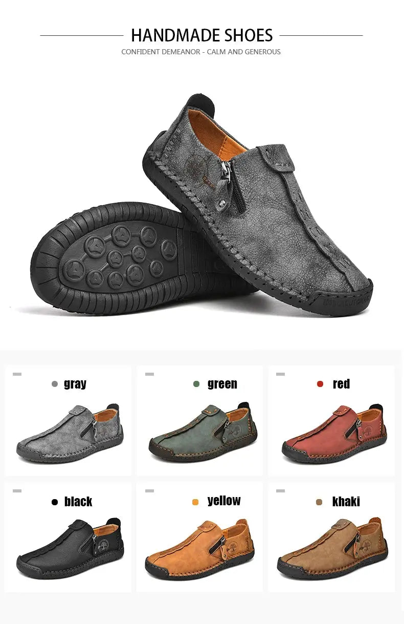 Simples Market handmade leather men’s slip-on loafers in gray suede, breathable moccasin outdoor shoes