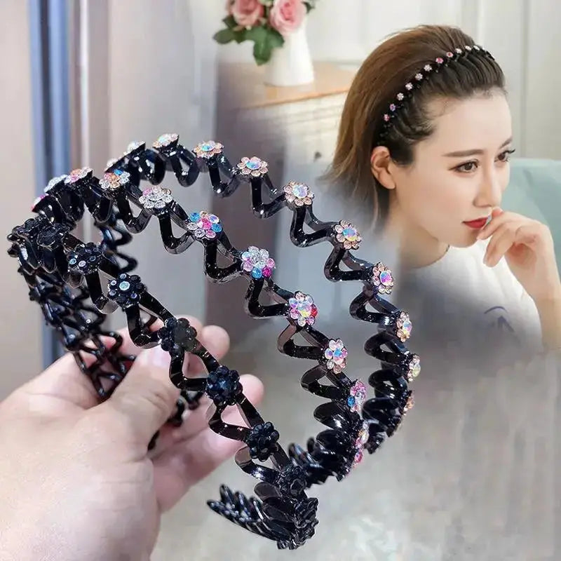 Non Slip Rhinestone Hairbands Elastic Flower Design With Pearl Accents For Women And Girls Headbands