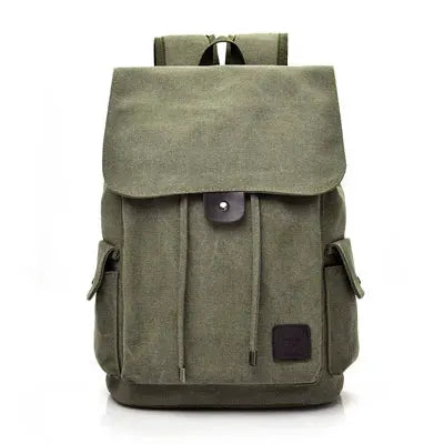 Canvas backpack olive green by Simples Market, large size with flap and side pockets