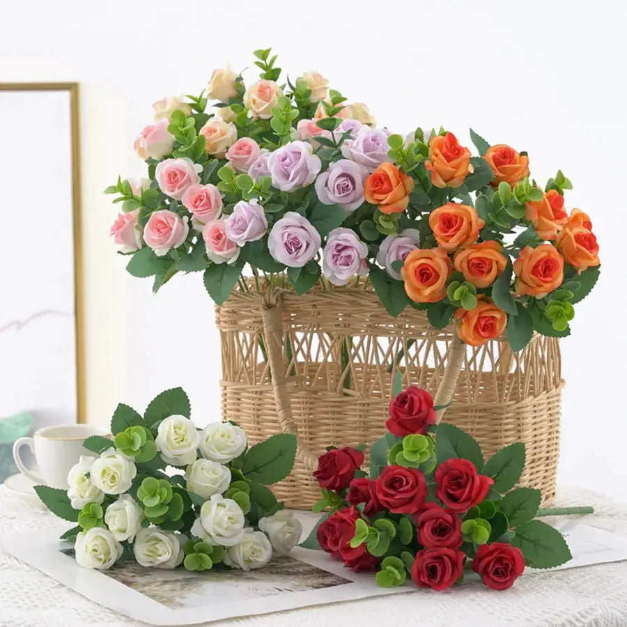 Smr Artificial Flowers Vase For Home Decor Outdoor Garden Christmas Eucalyptus Leaves Silk Roses Bouquet