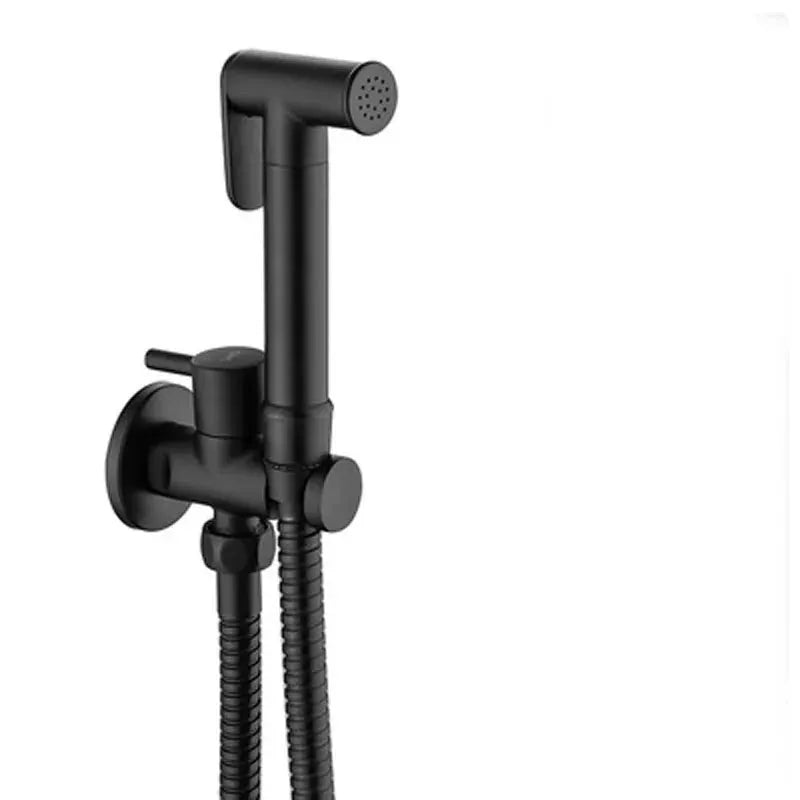 Black matte handheld bidet shower set with wall mount and hose.