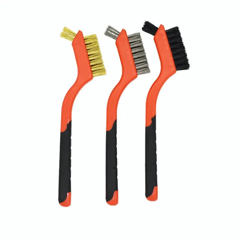 Simples Market 3-piece 7-inch cleaning brush set with orange handles and brass, steel, and black bristles