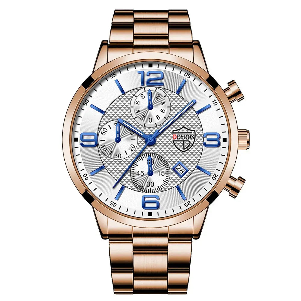 LuxAurum Mens Luxury Business Watch Stainless Steel Quartz With Calendar And Luminous Hands