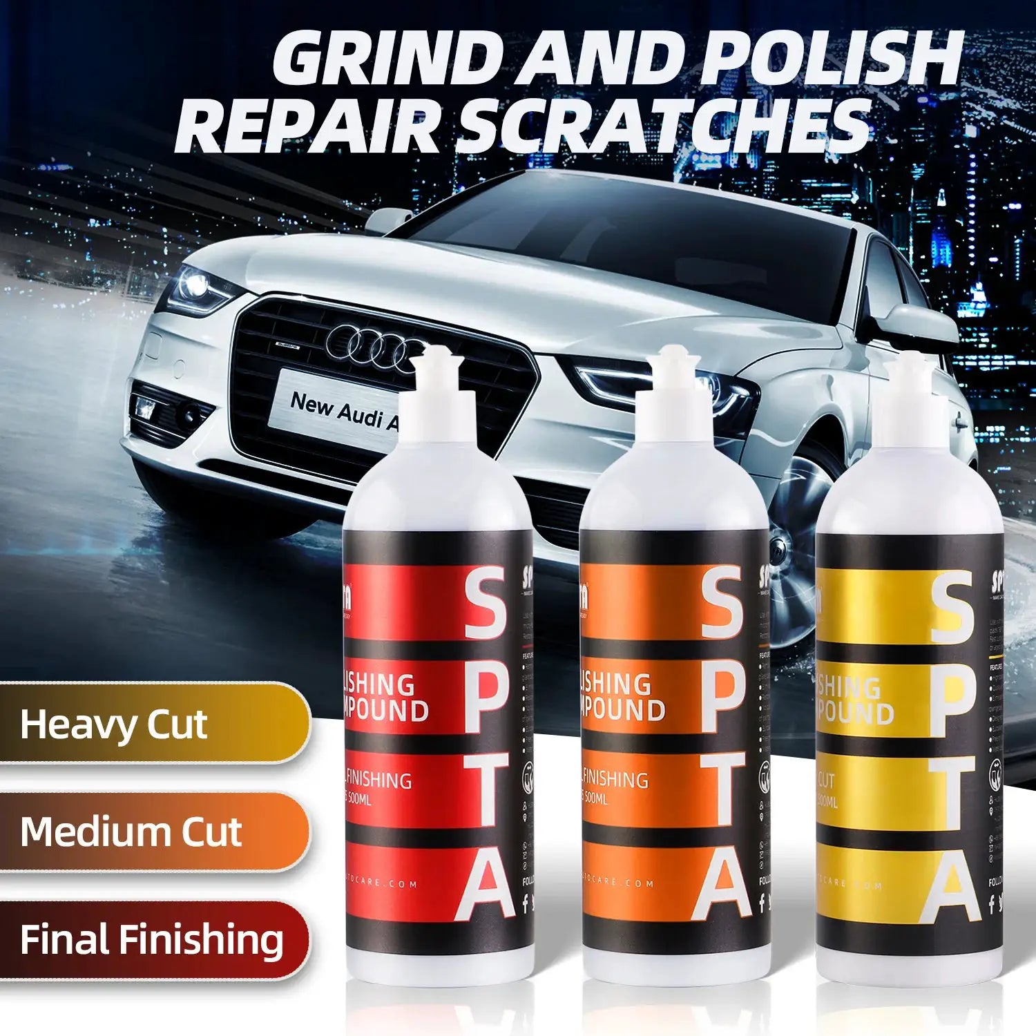 Simples Market SPTA car scratch remover polishing wax kit with 3 bottles in 120/500/1000ml (heavy, medium, final finishing)