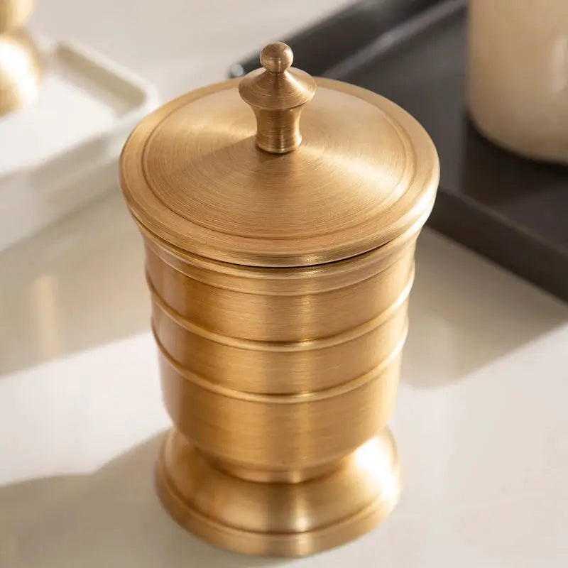 Toothbrush holder kit in gold brushed brass with retro copper finish